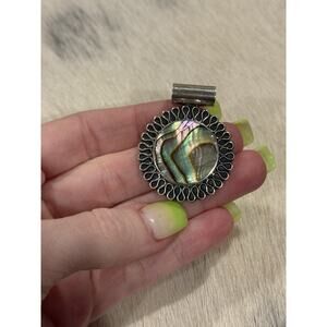 Vintage MEXICO Sterling Silver Abalone Round Slide Pendant MWS Mark Samara